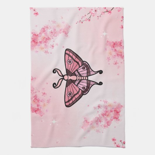 Linge De Cuisine Sakura Bliss, Pink Moth, Arrière - plan Sakura (Vertical)