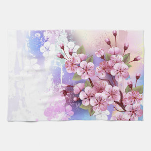 Linge De Cuisine Sakura rose sur la peinture Arrière - plan