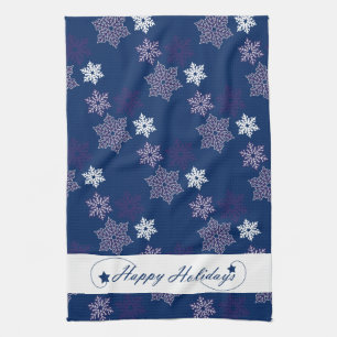 Linge De Cuisine Salutations de saison Snowflakes sur le bleu marin