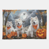 Linge De Cuisine Samoyed Halloween Éffrayant (Horizontal)