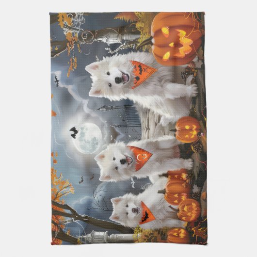 Linge De Cuisine Samoyed Halloween Éffrayant (Vertical)