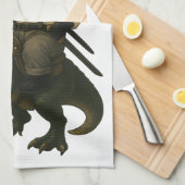 Linge De Cuisine Samurai Cat with Beer & T-Rex | Retro Japanese Art (Quart Plié)