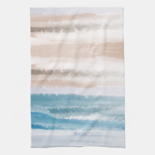 Linge De Cuisine Sandy Beach Ocean Waves Aquarelle Abstraite