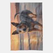 Linge De Cuisine Sandy Paws Australian Cattle Dog on Beach Sunset (Vertical)