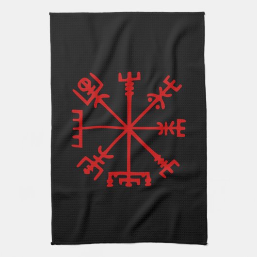 Linge De Cuisine Sang Rouge Vegvísir (Viking Compass) (Vertical)