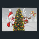 Linge De Cuisine Santa claus and reindeer behind a christmas tree.j<br><div class="desc">christmas santa claus reindeer,  frofrisend friends ful funny ,  vintage magic snowflake art,  2020 happy new year,  joy gift snow flying,  year new celebration deer,  happy xmas winter holiday,  bell merry cartoon illustration,  fun animal cute,  reindeer christmas clmas</div>