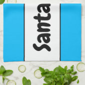 Linge De Cuisine SANTA CLAUS Fun Sky Blue White Stripes Retro Texte (Plié)