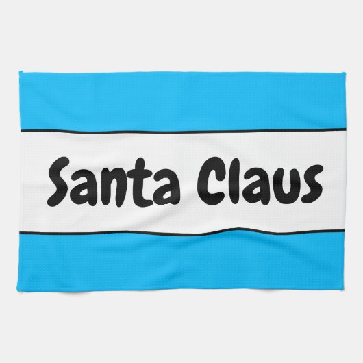 Linge De Cuisine SANTA CLAUS Fun Sky Blue White Stripes Retro Texte (Horizontal)