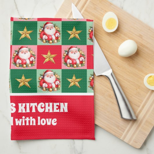 Linge De Cuisine Santa Claus Tartan Rétro Noël Plaid (Quart Plié)