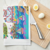 Linge De Cuisine Santa Cruz Illustrated Map Boardwalk Beach Surfing (Quart Plié)