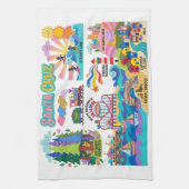 Linge De Cuisine Santa Cruz Illustrated Map Boardwalk Beach Surfing (Vertical)