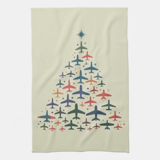 Linge De Cuisine Sapin de Noël Avion Pilote Rétro Volant Vol (Vertical)