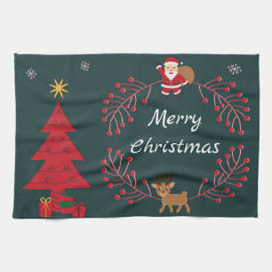 Linge De Cuisine Sapin de Noël, Père Noël et Rudolph