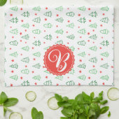 Linge De Cuisine Sapin de Noël rouge et vert  (Plié)