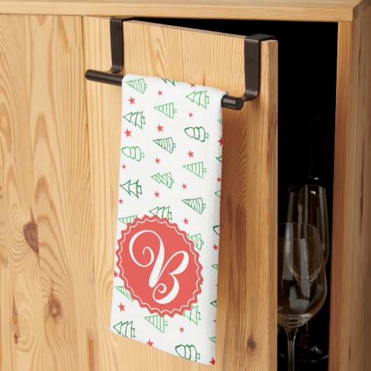 Linge De Cuisine Sapin de Noël rouge et vert  (Pliage en tiers)