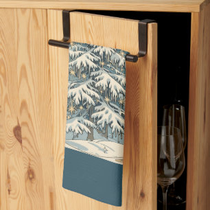 Linge De Cuisine Sapin de Noël Yule aux branches enneigées