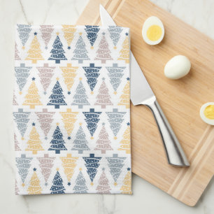 LINGE DE CUISINE SAPLIS DE BLEU ET JAUNE ARBRES DE NOËL