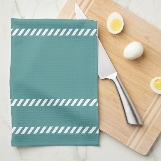 Linge De Cuisine Sarcelle et blanc (Quart Plié)