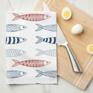 Linge De Cuisine Sardines méditerranéennes décoratives Motif de poi