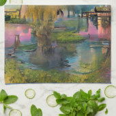 Linge De Cuisine Saule au coucher du soleil près de l'étang (Plié)