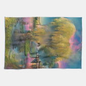 Linge De Cuisine Saule au coucher du soleil près de l'étang (Horizontal)