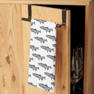 Linge De Cuisine Saumon Motif de natation PNW Pêche poisson