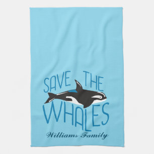 Linge De Cuisine Sauvez le bleu fait sur commande de baleines