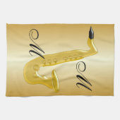 Linge De Cuisine Saxophone Monogrammé de Couleur Or (Horizontal)