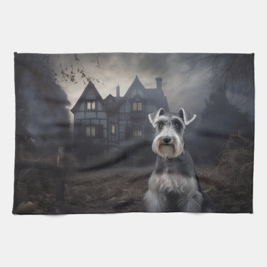 Linge De Cuisine Scandale d'Halloween Schnauzer Miniature (Horizontal)