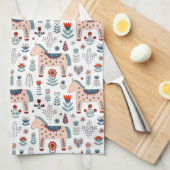 Linge De Cuisine Scandinave Horse Folk Art Motif (Quart Plié)