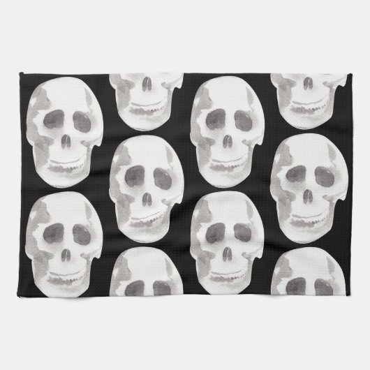 Linge De Cuisine Scary Scull Black & White Pattern (Horizontal)
