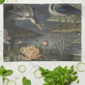 Linge De Cuisine Scène botanique de grue bleue près d'une rivière (Plié)