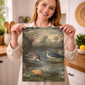 Linge De Cuisine Scène botanique de grue bleue près d'une rivière