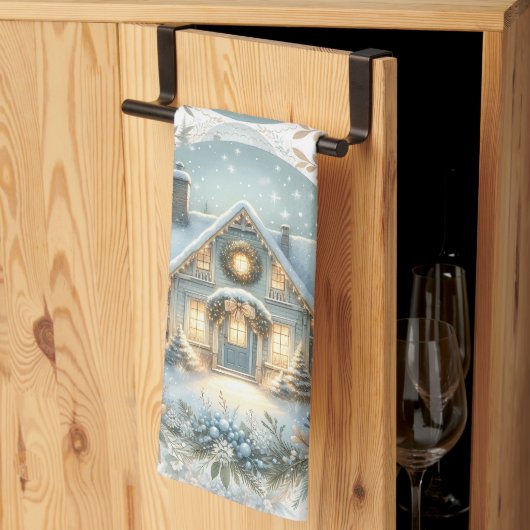 Linge De Cuisine Scène de Cabane enneigée lumineuse (Pliage en tiers)