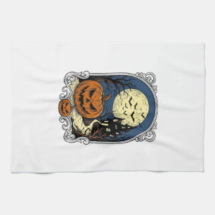Linge De Cuisine Scène de citrouille hantée Art vectoriel Halloween