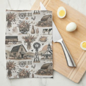 Linge De Cuisine Scène de ferme rustique (Quart Plié)