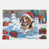 Linge De Cuisine Scène de fête de Noël beagle (Horizontal)