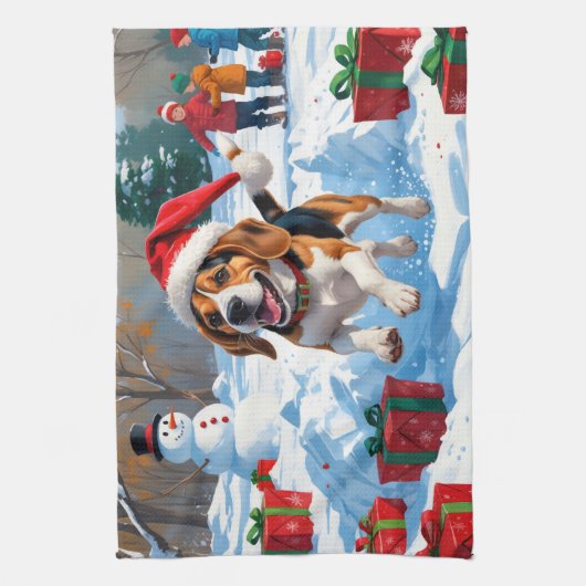Linge De Cuisine Scène de fête de Noël beagle (Vertical)