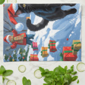 Linge De Cuisine Scène de fête de Noël de chat noir (Plié)