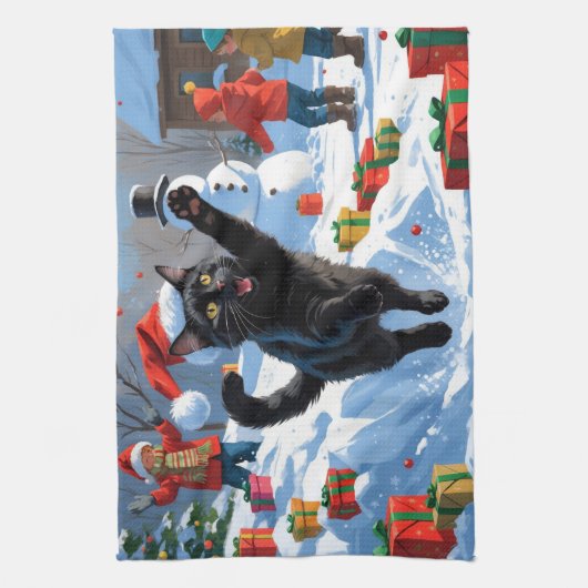 Linge De Cuisine Scène de fête de Noël de chat noir (Vertical)