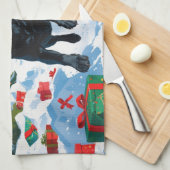 Linge De Cuisine Scène de Noël du Labrador noir (Quart Plié)