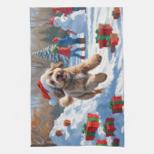 Linge De Cuisine Scène de Noël enneigée avec un Bernedoodle (Vertical)