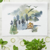 Linge De Cuisine Scène forestière à l'aquarelle (Plié)