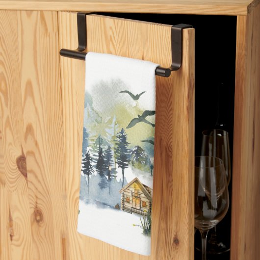 Linge De Cuisine Scène forestière à l'aquarelle (Pliage en tiers)