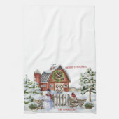 Linge De Cuisine Scène Rustique de Noël Grange Snowman, Neige, Oise (Vertical)