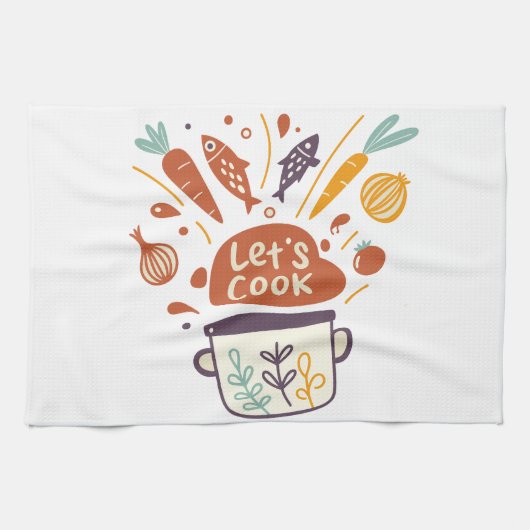 Linge De Cuisine Scène Whimsical Kitchen avec "Let’s Cook" Texte - (Horizontal)