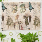 Linge De Cuisine Scènes vintages d'hiver (Plié)