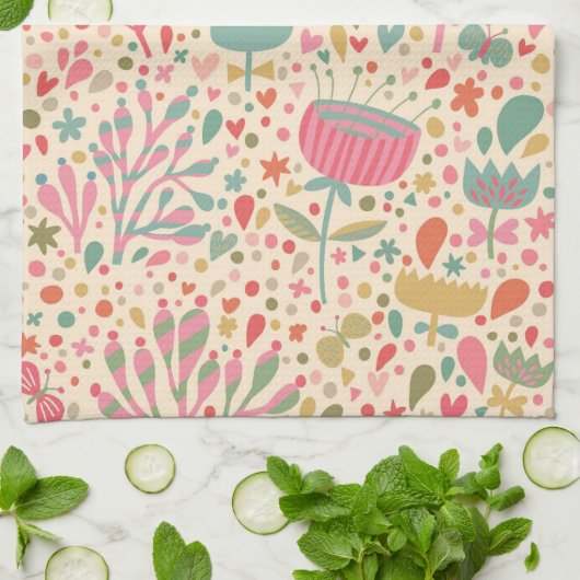 Linge De Cuisine Schéma floral clair (Plié)