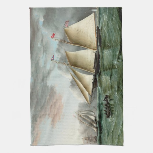 Linge De Cuisine Schooner Mohawk au large du phare de Sandy Hook (Vertical)