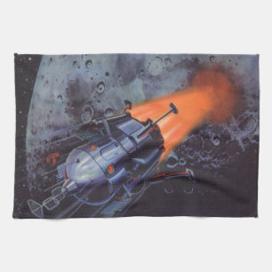 Linge De Cuisine Science-fiction vintage, fusée lunaire décollant